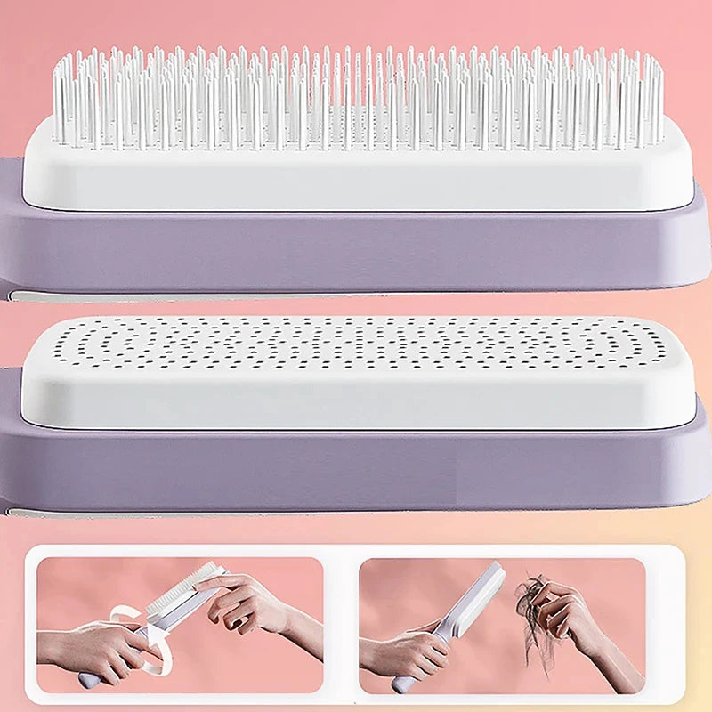 Massagekamm für Kopfhaut, selbstreinigende Haarbürste, drehbar, einziehbar, antistatisch, automatisch rotierend, hebend, gegen Haarausfall 