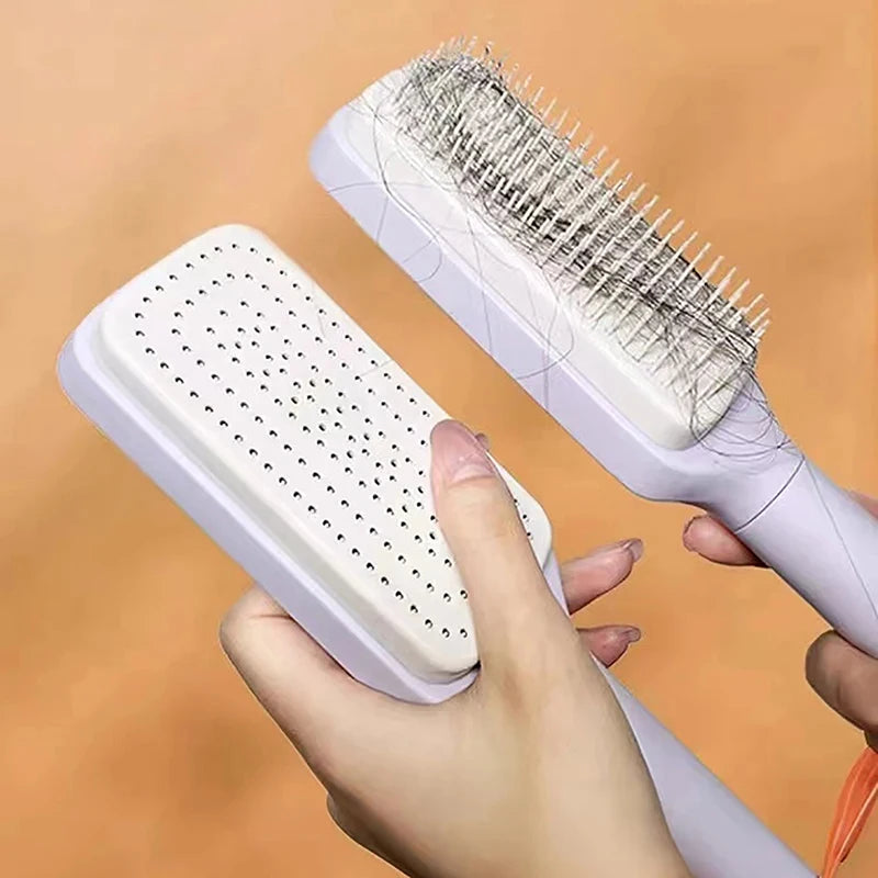 Massagekamm für Kopfhaut, selbstreinigende Haarbürste, drehbar, einziehbar, antistatisch, automatisch rotierend, hebend, gegen Haarausfall ﻿