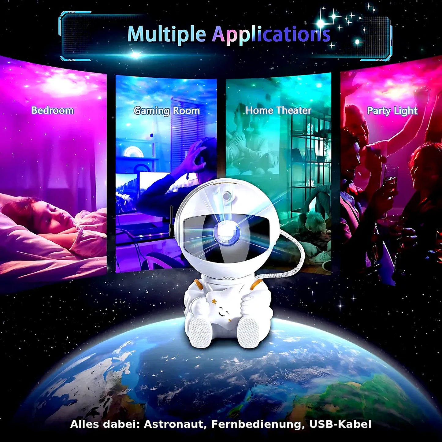 Astronaut Sternenprojektor – LED Galaxy Nachtlicht mit Nebel für Kinderzimmer & Schlafzimmer